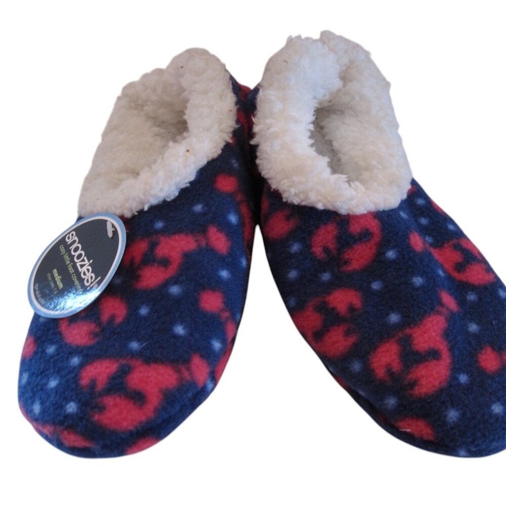 NWT Snoozies Lobster Slippers Sherpa Lined Ballet Womens M Navy Red VALENTINE
